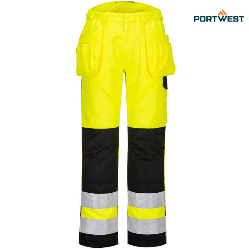 Portwest dobrovidne delovne hlače PW242 Hi-Vis PW2, Dobrovidna delovna oblačila, Dobrovidne delovne hlače, Dobrovidne delovne hlače do pasu