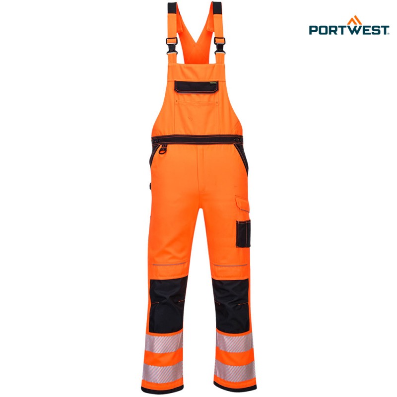 Portwest dobrovidne delovne hlače PW344 Hi-Vis, Dobrovidna delovna oblačila, Dobrovidne delovne hlače, Dobrovidne delovne hlače z naramnicami