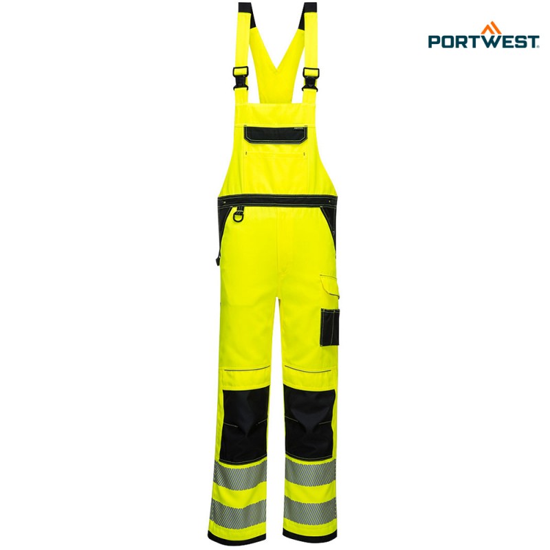 Portwest dobrovidne delovne hlače PW344 Hi-Vis, Dobrovidna delovna oblačila, Dobrovidne delovne hlače, Dobrovidne delovne hlače z naramnicami
