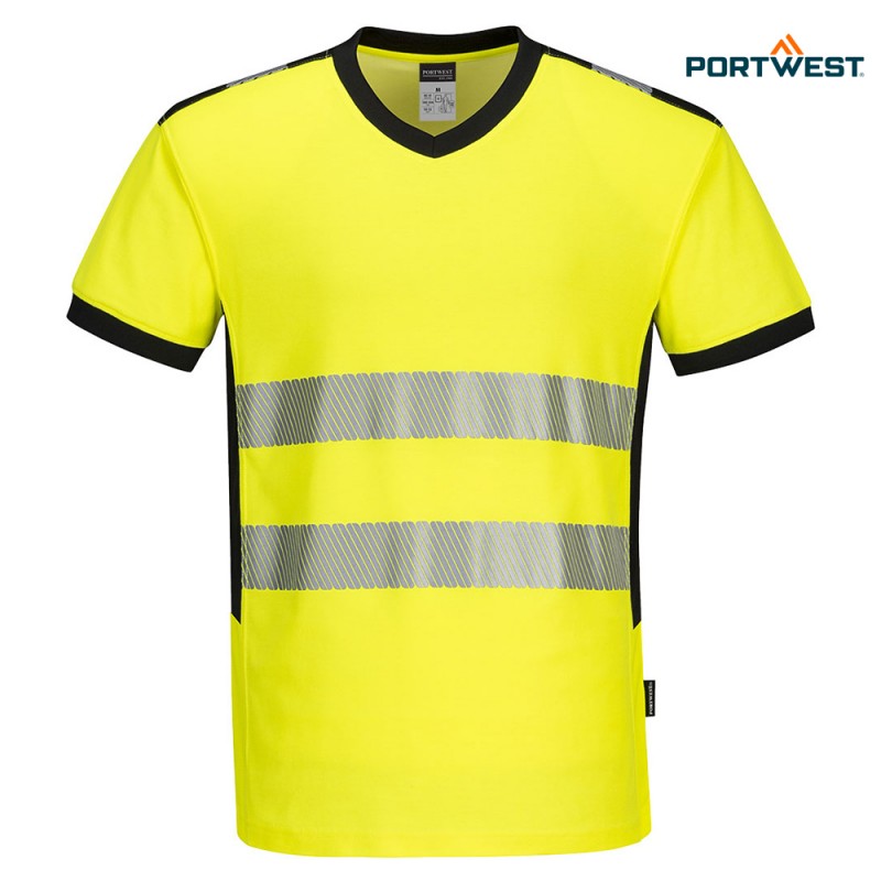 Portwest dobrovidna delovna majica PW310 Hi-Vis PW3 - V izrez, Dobrovidna delovna oblačila, Dobrovidne delovne majice, Dobrovidne majice s kratkimi rokavi